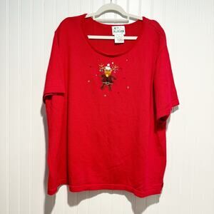 Vintage Quacker Factory Red Reindeer Christmas Sweater Short Sleeve Plus Size 3X